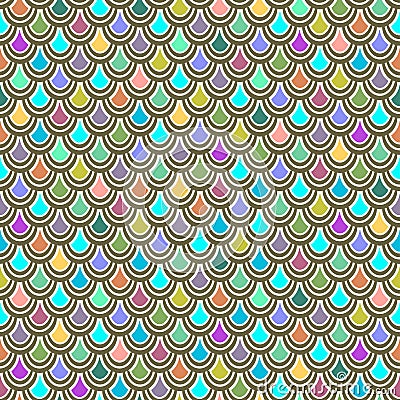 Multicolor fish scales seamless pattern, graphic ornament, animalistic ornament, rainbow illustration, vector background. Colorful Vector Illustration